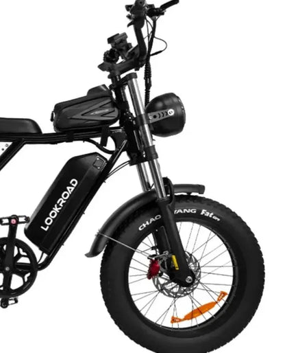 LOOKROAD L20 electric bike front wheel, fork and brake detail