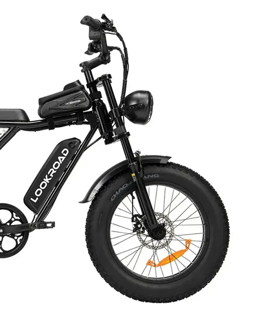 LOOKROAD L20 MIN electric bike front wheel, fork and brake detail