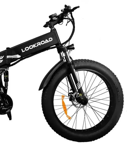 LOOKROAD L26 electric bike front wheel, fork and brake detail