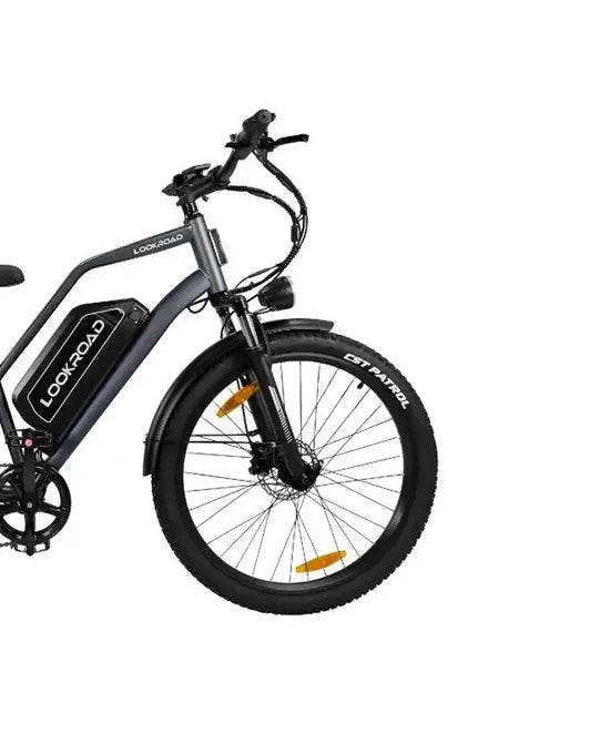 LOOKROAD L28 Max electric bike front wheel, fork and brake detail