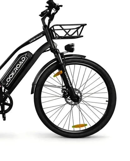 LOOKROAD L28 MIN electric bike front wheel, fork and brake detail
