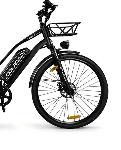 LOOKROAD L28 MIN electric bike front wheel, fork and brake detail