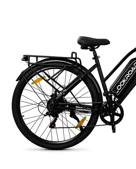 LOOKROAD L28 electric bike rear wheel, drivetrain and frame detail