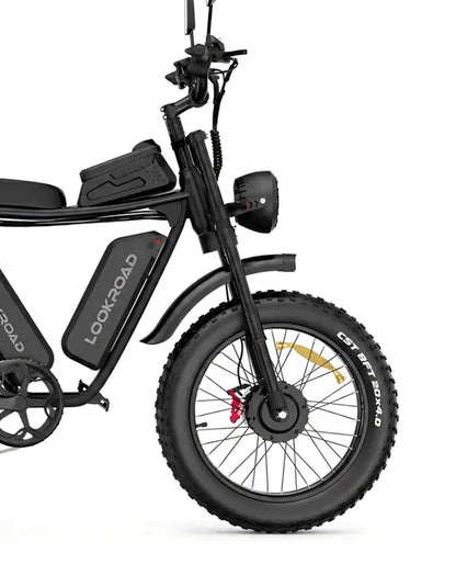 LOOKROAD PRO30 electric bike front wheel, fork and brake detail
