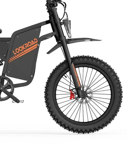 LOOKROAD Q8 electric bike front wheel, fork and brake detail