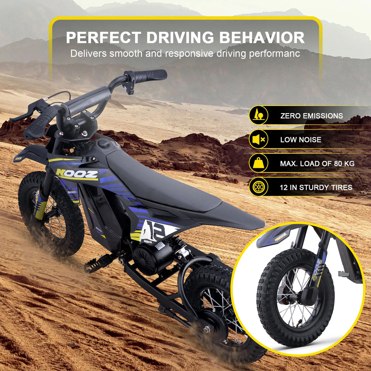 MotoTec 36V 300W blue dirt bike front angle