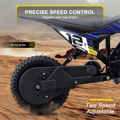 MotoTec HP122E electric dirt bike rear angle in blue