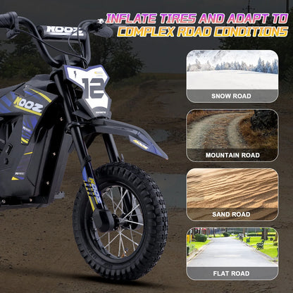 MotoTec HP122E electric dirt bike wheel and suspension detail