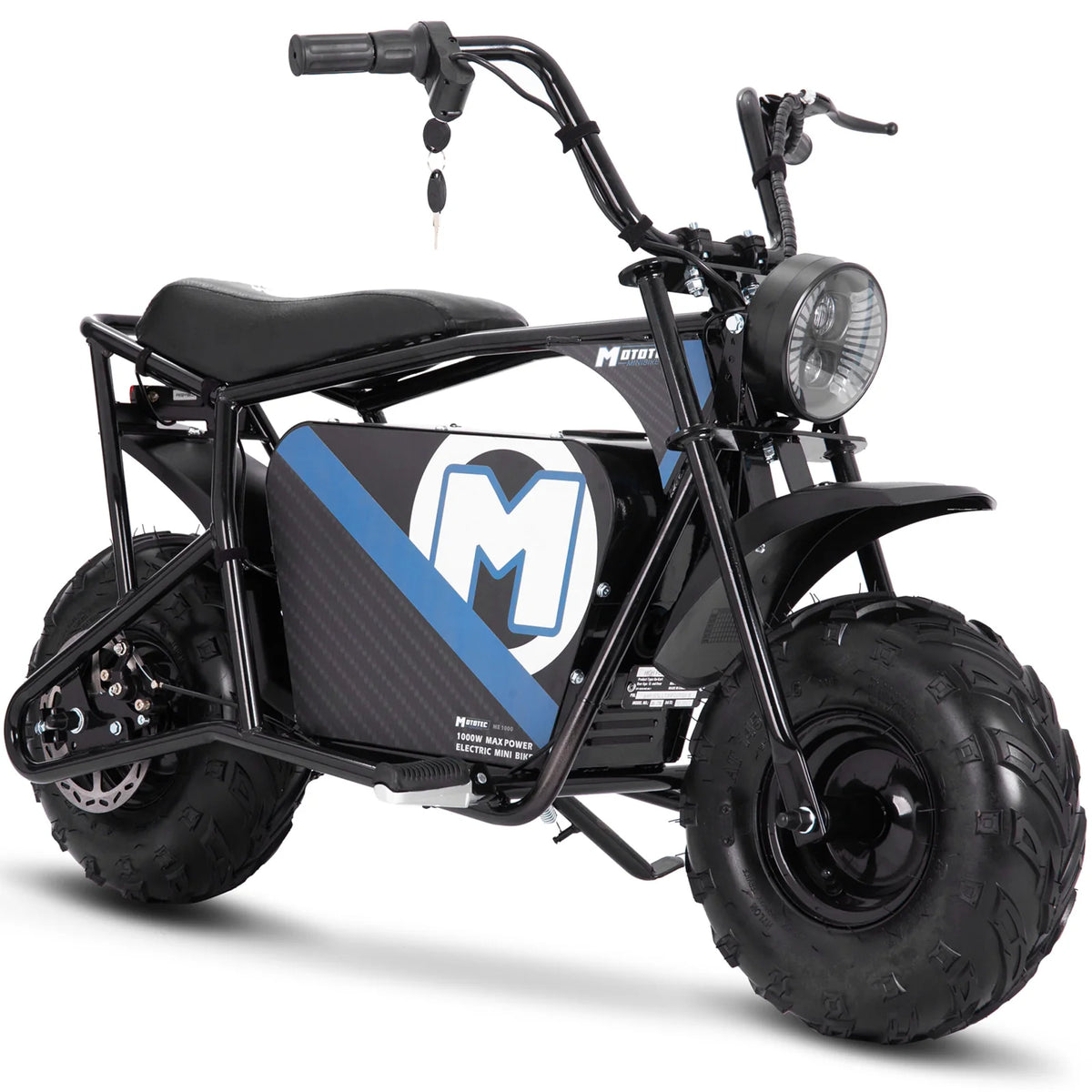 MotoTec 48V 1000W Electric Mini Bike — Black complete product on white background