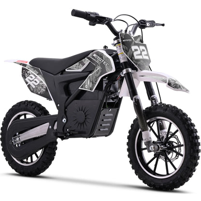 MotoTec Demon 790W white electric dirt bike, front three-quarter view on white
