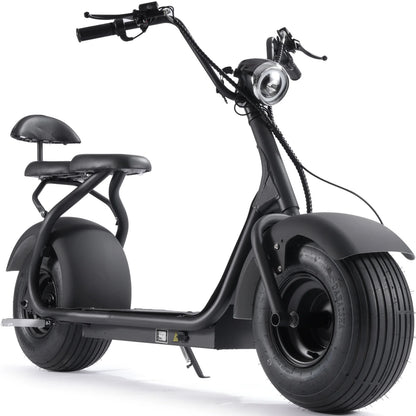 MotoTec Fat Tire 60V 18ah 2000W Lithium Electric Scooter — Black complete product on white background