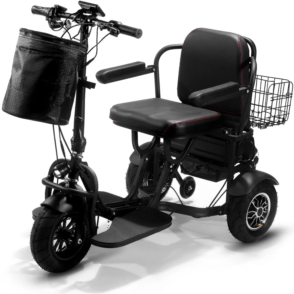 MotoTec Folding Mobility Electric Trike 48V 1000W Dual Motor Lithium — Black complete product on white background