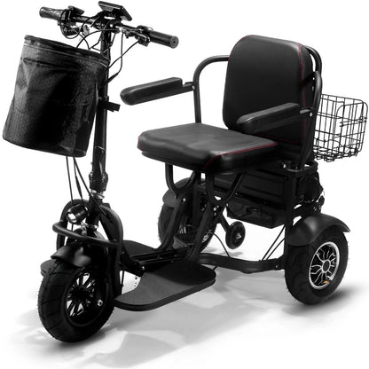 MotoTec Folding Mobility Electric Trike 48V 1000W Dual Motor Lithium — Black complete product on white background