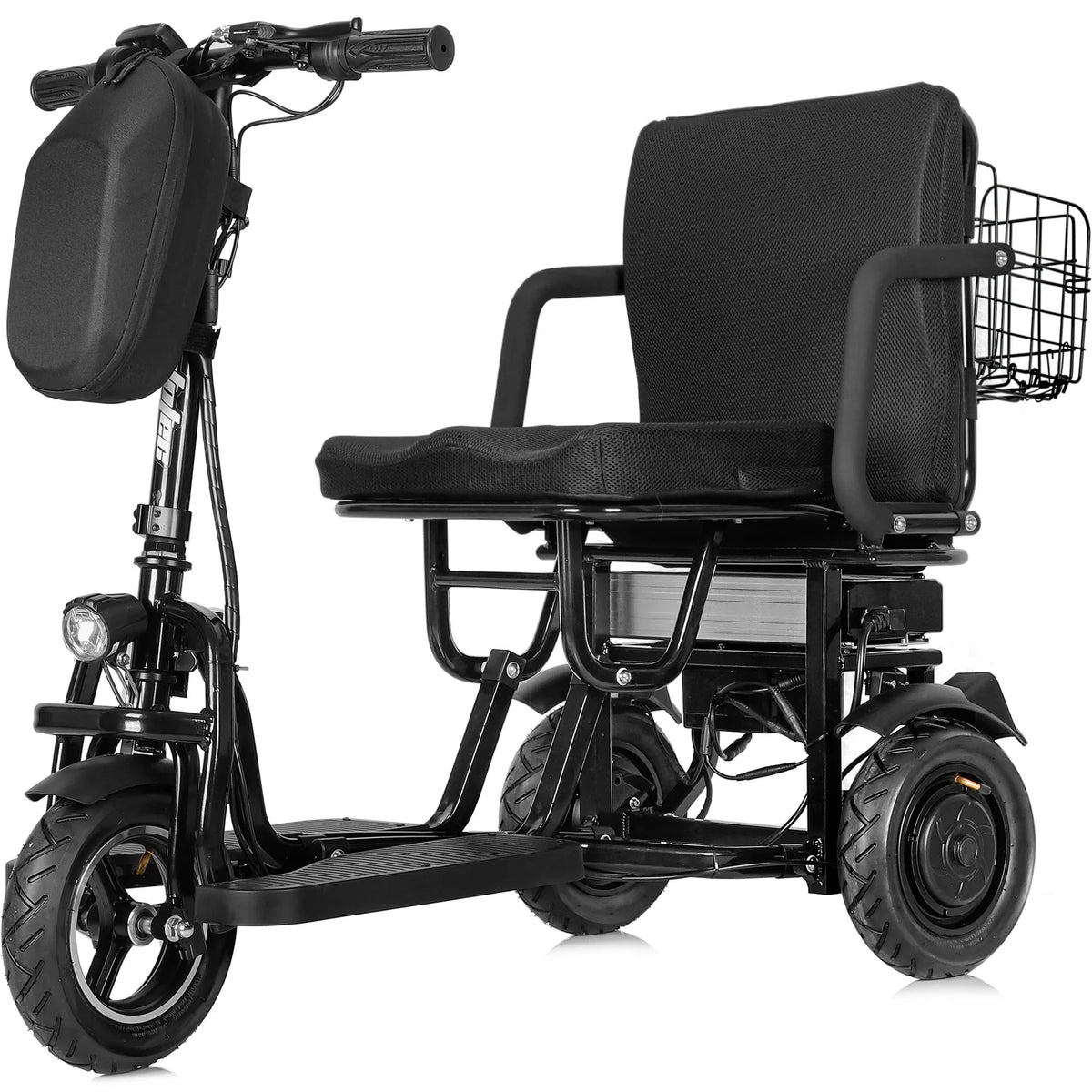 MotoTec Folding Mobility Electric Trike 48V 700W Dual Motor Lithium — Black complete product on white background