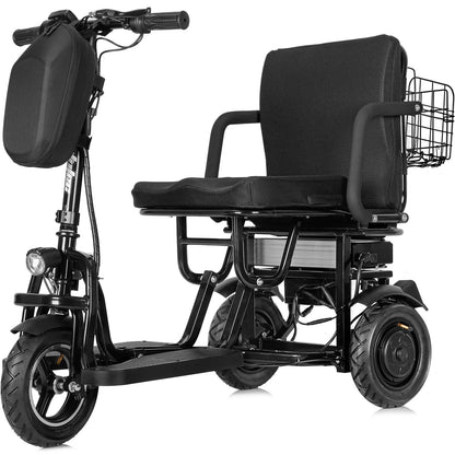 MotoTec Folding Mobility Electric Trike 48V 700W Dual Motor Lithium — Black complete product on white background