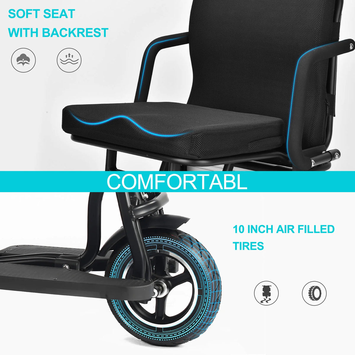 MotoTec Folding Mobility Electric Trike 48V 700W Dual Motor Lithium — Black supplier product view 10