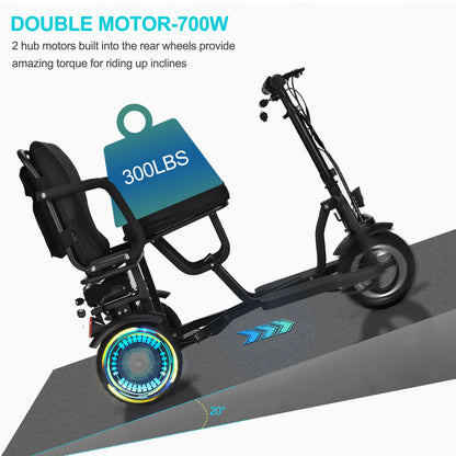 MotoTec Folding Mobility Electric Trike 48V 700W Dual Motor Lithium — Black supplier product view 8