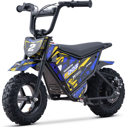 MotoTec HP120E 24V 250W electric mini bike in Blue, front three-quarter view