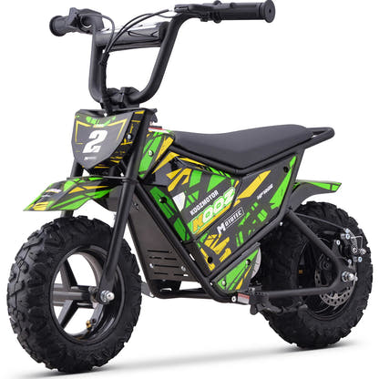 MotoTec HP120E 24V 250W electric mini bike in Green, front three-quarter view