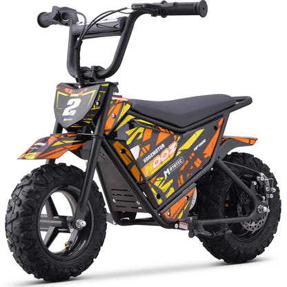 MotoTec HP120E 24V 250W electric mini bike in Orange, front three-quarter view