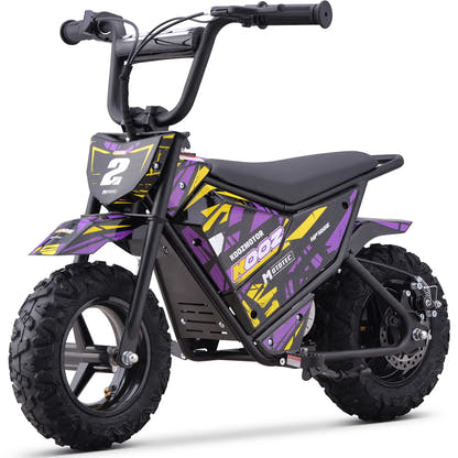 MotoTec HP120E 24V 250W electric mini bike in Purple, front three-quarter view