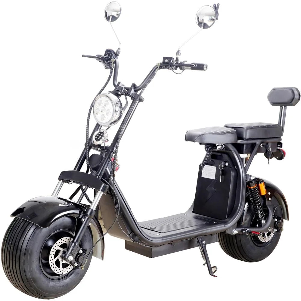 MotoTec Knockout 60V 2000W Lithium Electric Scooter — Black complete product on white background