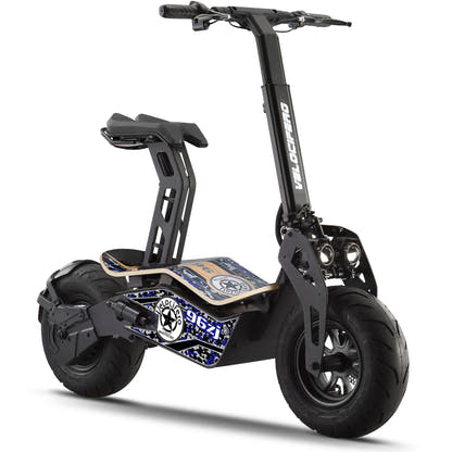 MotoTec Mad 48V 1600W electric scooter in Blue camo, front three-quarter view