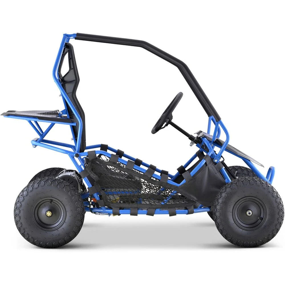 MotoTec Maverick 36V 1000W electric go-kart in Blue, side view