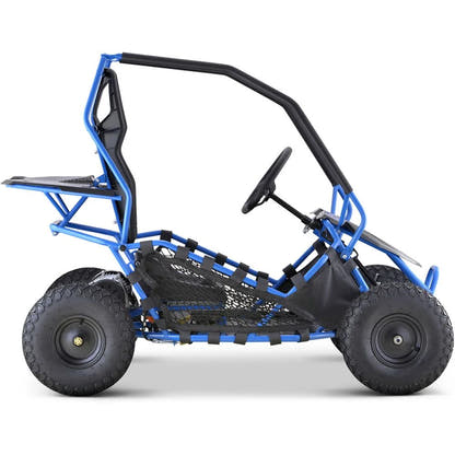 MotoTec Maverick 36V 1000W electric go-kart in Blue, side view