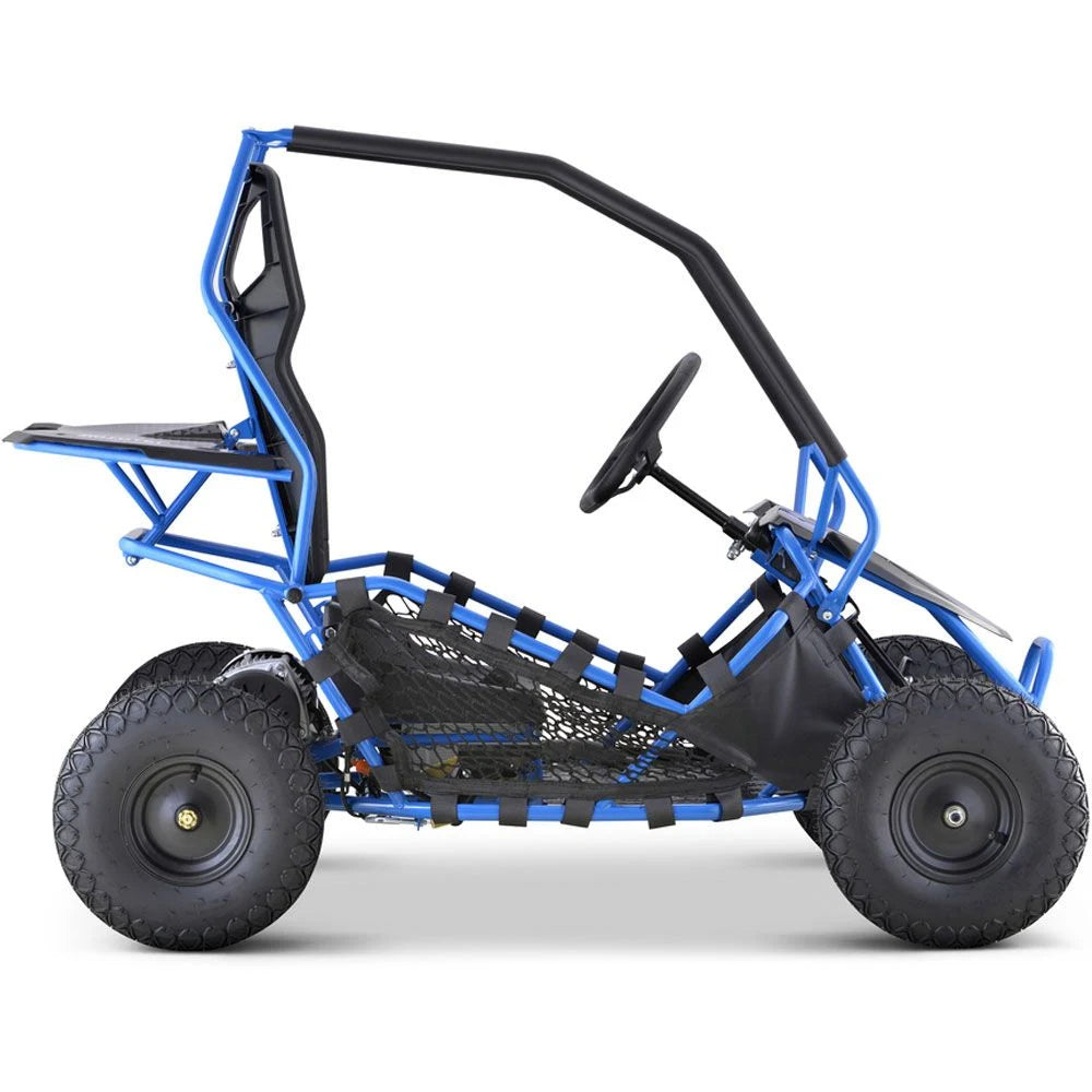 MotoTec Maverick 36V 1000W electric go-kart in Blue, side view