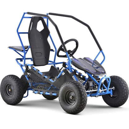 MotoTec Maverick 36V 1000W electric go-kart in Blue, front three-quarter view