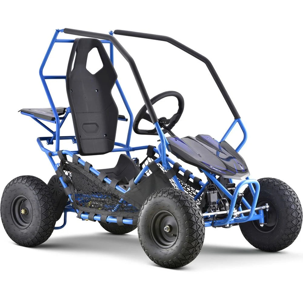 MotoTec Maverick 36V 1000W electric go-kart in Blue, front three-quarter view