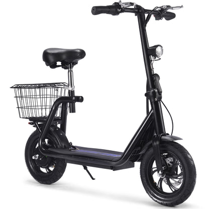 MotoTec Metro 36V 500W Lithium Electric Scooter — Black complete product on white background