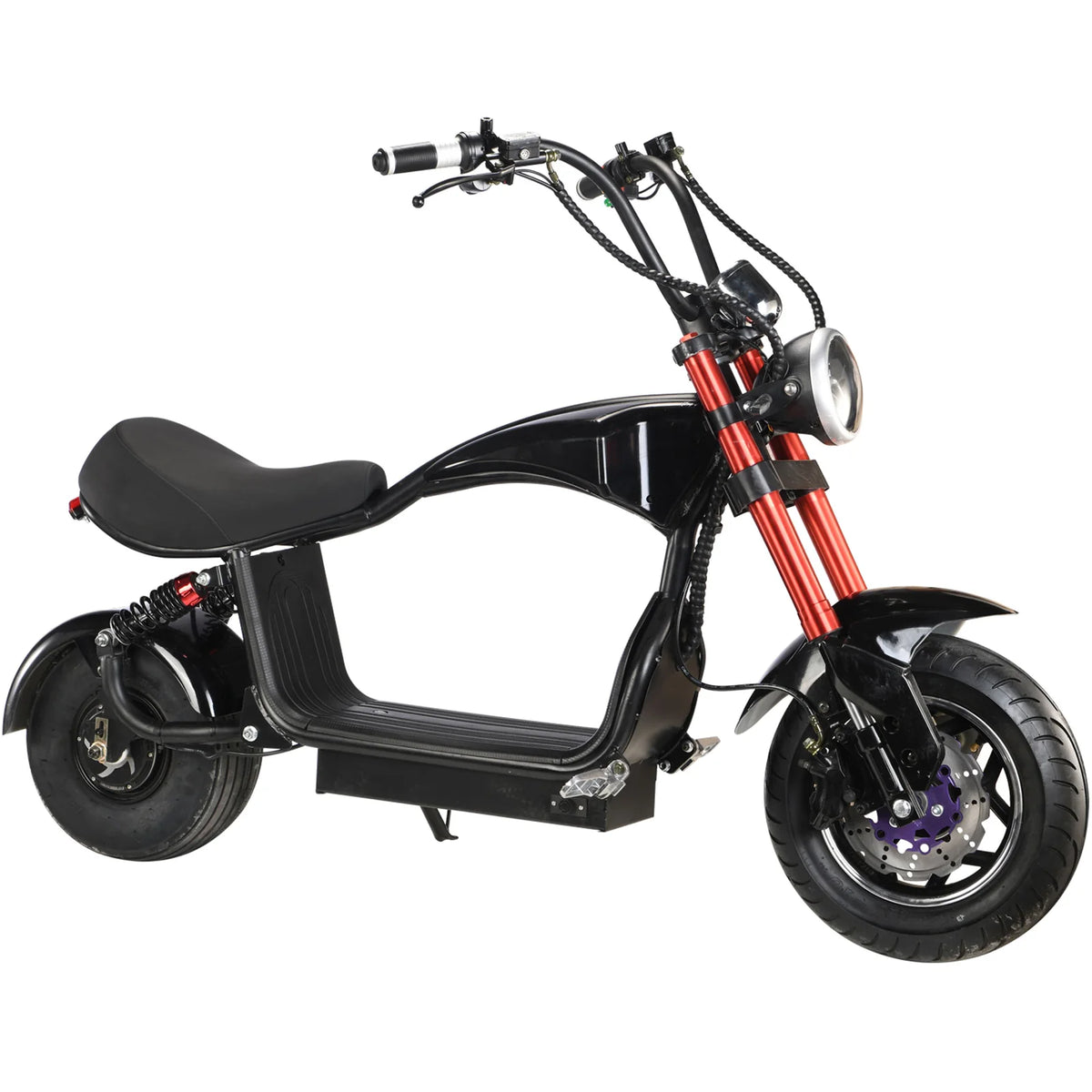 MotoTec Mini Lowboy 48V 800W Lithium Scooter — Black complete product on white background