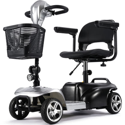 MotoTec Mobility 24V 250W electric scooter in Silver, front three-quarter view