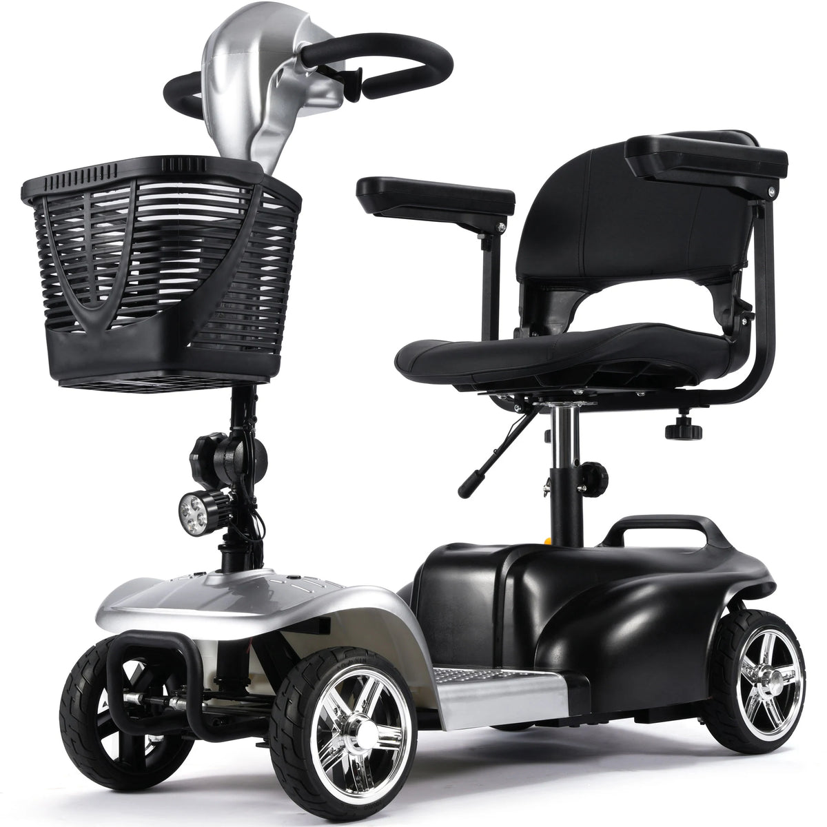 MotoTec Mobility 24V 250W electric scooter in Silver, front three-quarter view