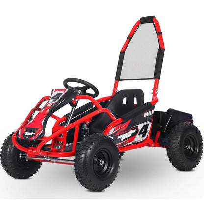 MotoTec Mud Monster Kids Electric 48V 1000W Go Kart Full Suspension — Red complete product on white background
