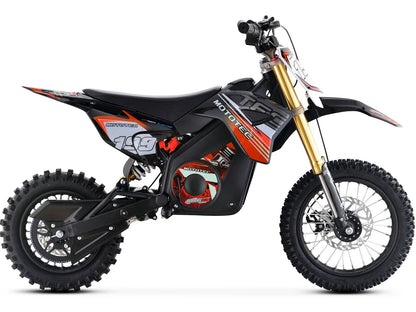MotoTec Pro 36V 1200W electric dirt bike in red, right side profile on white background