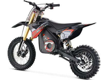 MotoTec Pro 36V 1200W electric dirt bike in red, rear three-quarter view on white background