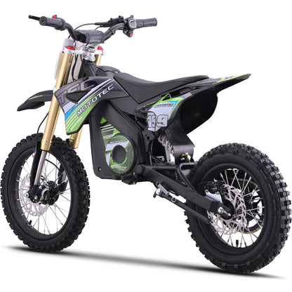 MotoTec Pro 48V 1800W electric dirt bike in green, rear three-quarter view on a white background