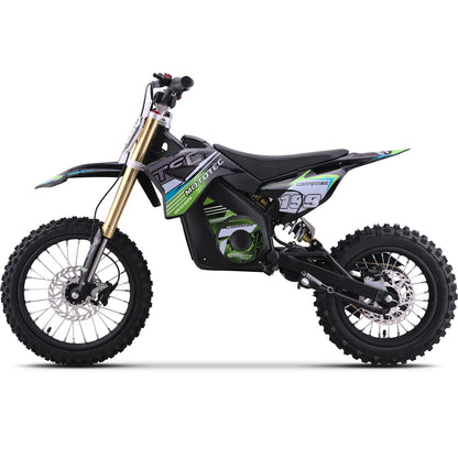 MotoTec Pro 48V 1800W electric dirt bike in green, left side view on a white background