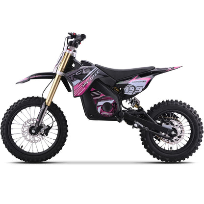 MotoTec Pro 48V 1800W electric dirt bike in pink, left side view on a white background
