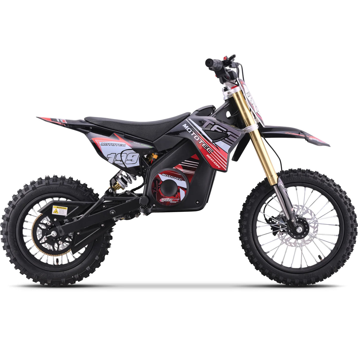 MotoTec Pro 48V 1800W electric dirt bike in red, right side view on a white background
