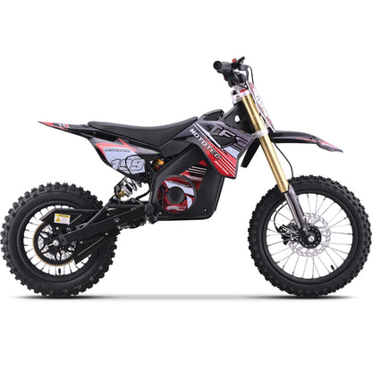 MotoTec Pro 48V 1800W electric dirt bike in red, right side view on a white background