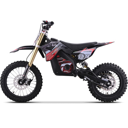 MotoTec Pro 48V 1800W electric dirt bike in red, left side view on a white background