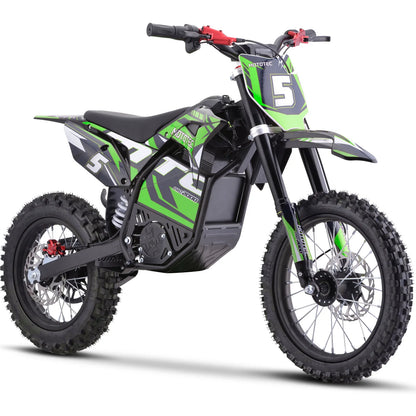 MotoTec Pro 60V 2000W electric dirt bike in green, front three-quarter view on a white background