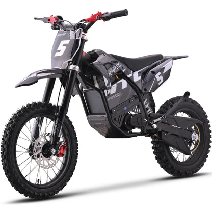 MotoTec Pro 60V 2000W electric dirt bike in grey, opposite front three-quarter view on a white background