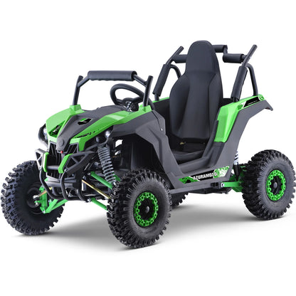 MotoTec Raider Kids UTV 48V 1200W Full Suspension — Green complete product on white background