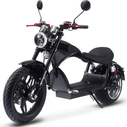 MotoTec Raven 60V 30ah 2500W Lithium Electric Scooter — Black complete product on white background