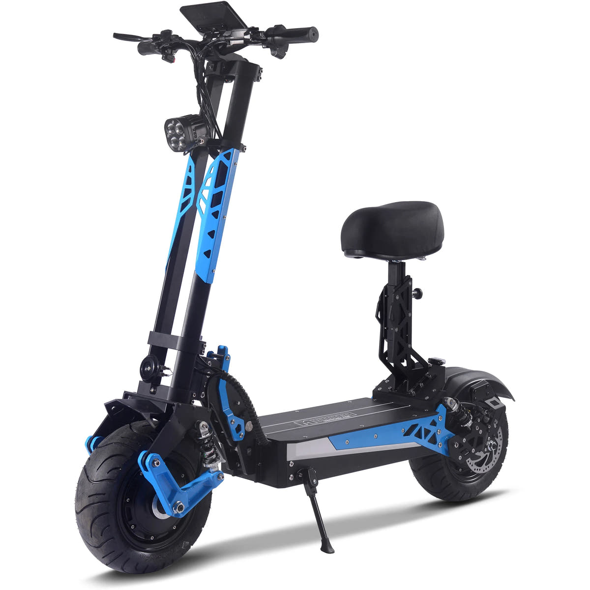 MotoTec Switchblade 60V 4000W electric scooter in Blue, alternate front three-quarter view